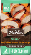 Merrick Premium Grain Free Dry Senior Dog Food, Wholesome And Natural Kibble, Real Chicken And Sweet Potato - 4.0 Lb. Bag