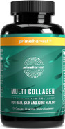 Primal Harvest Multi Collagen Pills For Women And Men (Type I, Ii, Iii, V, X) 120 Capsules W/Vitamin C For Hair, Skin, Nails