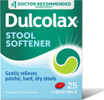 Dulcolax Stool Softener Laxative Liquid Gel Capsules, Gentle Constipation Relief For Hard, Dry Stools, Docusate Sodium 100 Mg, 25 Count