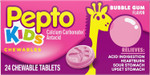 Pepto Bismol Kids Bubblegum Flavor Chewable Tablets For Heartburn,Acid Indigestion,Sour Stomach,And Upset Stomach For Children 24 Ct