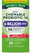 Probiotic Chewable For Men And Women | 6 Billion Cfu | 60 Count | 14 Strains | Berry Flavor | Non-Gmo & Gluten Free | By Nature'S Truth