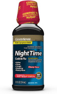 Goodsense Nighttime Cold And Flu Liquid Medicine, 6 Hour Relief Of Fever, Sore Throat, Sneezing, Runny Nose, Cough And Aches, Cherry Flavor, 12 Fl Oz Goodsense Nighttime Cold And Flu Liquid Medicine, 6 Hour Relief Of Fever, Sore Throat, Sneezing, Runny Nose, Cough And Aches, Cherry Flavor, 12 Fl Oz