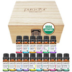 Pura D'Or Organic Sweet16 Essential Oils Set - 16X 10Ml Wood Box Aromatherapy Gift Set - 100% Pure Therapeutic Grade For Relaxation And Wellness (Lavender, Tea Tree, Turmeric, Ylang Ylang And More)