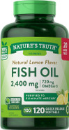 Fish Oil 2400Mg | 120 Quick Release Softgels | 720 Mg Omega 3 | Burpless Lemon Flavor Pills | Non-Gmo & Gluten Free Supplement | By Nature'S Truth