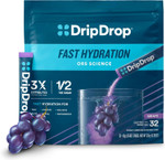 Dripdrop Hydration - Grape - Electrolyte Drink Mix Single Serve Hydration Powder Packets | Non-Gmo, Gluten Free, Vegan | 32 Sticks