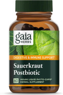 Gaia Herbs Sauerkraut Postbiotic - Natural Gut Health & Immune Support Supplement - Made With Fermented Sauerkraut - Free From Dairy, Soy & Gluten - 60 Vegan Capsules (30 Servings)