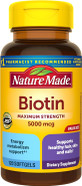Nature Made Maximum Strength Biotin 5000 Mcg, Dietary Supplement May Help Support Healthy Hair, Skin & Nails, 120 Softgels