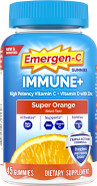 Emergen-C Immune+ Immune Gummies, Vitamin D Plus 750 Mg Vitamin C, Immune Support Dietary Supplement, Caffeine Free, Gluten Free, Super Orange Flavor - 45 Count Emergen-C Immune+ Immune Gummies, Vitamin D Plus 750 Mg Vitamin C, Immune Support Dietary Supplement, Caffeine Free, Gluten Free, Super Orange Flavor - 45 Count