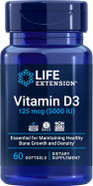 Life Extension Vitamin D3 125 Mcg (5000 Iu), Bone Health, Brain Performance, Immune System Support, Gluten-Free, Non-Gmo, Once Daily, Two-Month Supply, 60 Softgels
