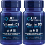 Life Extension Vitamin D3 125 Mcg (5000 Iu)  Promotes Bone Health, Brain Health And Immune Function  Non-Gmo  Gluten-Free  Two Pack  2 X 60 Softgels