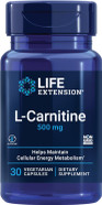 Life Extension L-Carnitine  500 Mg, Energy Supplement, Memory Supplement  Free Form Amino Acid, Nitric Oxide Support, Healthy Blood Pressure  Gluten-Free, Non-Gmo, Vegetarian  30 Capsules