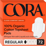 Cora 100% Organic Cotton Topsheet Pads | Ultra Thin Period Pads With Wings | Regular Absorbency | Ultra-Absorbent Sanitary Pads For Women (72 Count) Cora 100% Organic Cotton Topsheet Pads | Ultra Thin Period Pads With Wings | Regular Absorbency | Ultra-Absorbent Sanitary Pads For Women (72 Count)