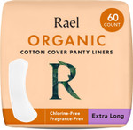 Rael Panty Liners For Women, Organic Cotton Cover - Extra Long Pantiliners, Light Absorbency, Unscented, Chlorine Free (Extra Long, 60 Count)
