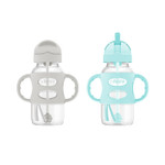 Dr. Brown'S Milestones Wide-Neck Sippy Straw Bottle With 100% Silicone Handles And Weighted Straw, 9 Oz/270 Ml, Gray & Green, 6M+ Dr. Brown'S Milestones Wide-Neck Sippy Straw Bottle With 100% Silicone Handles And Weighted Straw, 9 Oz/270 Ml, Gray & Green, 6M+
