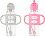 Dr. Brown'S Milestones Narrow Sippy Straw Bottle, Spill-Proof With 100% Silicone Handles And Weighted Straw, 8 Oz/250 Ml, Gray & Pink, 6M+ Dr. Brown'S Milestones Narrow Sippy Straw Bottle, Spill-Proof With 100% Silicone Handles And Weighted Straw, 8 Oz/250 Ml, Gray & Pink, 6M+