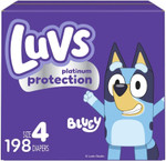 Luvs Platinum Protection Bluey Baby Diapers - Size 4, 198 Count, Disposable Baby Diapers (Packaging May Vary) Luvs Platinum Protection Bluey Baby Diapers - Size 4, 198 Count, Disposable Baby Diapers (Packaging May Vary)