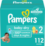 Pampers Baby Dry Diapers - Size 2, 112 Count, Absorbent Disposable Diapers Pampers Baby Dry Diapers - Size 2, 112 Count, Absorbent Disposable Diapers