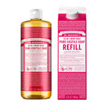 Dr. Bronner'S - Pure-Castile Liquid Soap Bottle & Refill Carton Made With 82% Less Plastic (Rose, 32 Oz) - Face, Body, Hair, Laundry, Dishes & More, Super-Concentrated, Organic, Vegan, Non-Gmo