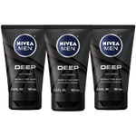 Nivea Men Deep Cleansing Beard And Face Wash, Natural Charcoal Facial Cleanser Helps Remove Dirt And Excess Oils, 3 Pack Of 3.3 Fl Oz Tubes