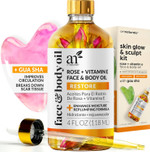 Artnaturals Face & Body Vitamin E Bio Oil 4.0oz + Gua Sha Facial Tools Set - Organic Moisturizer Skincare for Scars, Stretch Mark, Cellulite & Nails - Great Massage oil for Massaging Joint & Muscles
