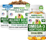Allergy Relief + Omega 3 Bundle - Anti-Itch & Hot Spots + Skin Allergy - Omega 3 + Pumpkin + Enzymes - Immune Supplement + Joint Health - 420 Chews - Peanut Butter + Fish Flavor - Made In Usa