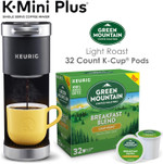 Keurig K-Mini Plus Single Serve Coffee Maker With Green Mountain Breakfast Blend Coffee Pods, 32 Count Keurig K-Mini Plus Single Serve Coffee Maker With Green Mountain Breakfast Blend Coffee Pods, 32 Count