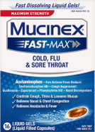 Maximum Strength Mucinex Fast-Max Cold, Flu, & Sore Throat Liquid Gels, 16Ct, Controls Cough, Thins & Loosens Mucus, Relieves Nasal & Chest Congestion, Headache & Fever Maximum Strength Mucinex Fast-Max Cold, Flu, & Sore Throat Liquid Gels, 16Ct, Controls Cough, Thins & Loosens Mucus, Relieves Nasal & Chest Congestion, Headache & Fever