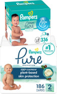 Pampers Pure Protection Disposable Baby Diapers Size 2, One Month Supply (186 Count) With Aqua Pure Baby Wipes, 6X Pop-Top Packs (336 Count) Pampers Pure Protection Disposable Baby Diapers Size 2, One Month Supply (186 Count) With Aqua Pure Baby Wipes, 6X Pop-Top Packs (336 Count)