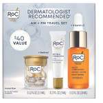 RoC AM + PM Travel Gift Set with Line Smoothing Retinol Eye Cream .25 oz, Retinol Capsules 10ct, and 10% Active Blend Vitamin C Serum, Christmas Gifts & Stocking Stuffers for Women and Men3 Piece Set