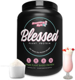 Blessed Vegan Protein Powder - Plant Based Protein Powder Meal Replacement Protein Shake, 23G Of Pea Protein Powder, Dairy Free, Gluten Free, Soy Free, No Sugar Added, 30 Servings (Strawberry Mylk) Blessed Vegan Protein Powder - Plant Based Protein Powder Meal Replacement Protein Shake, 23G Of Pea Protein Powder, Dairy Free, Gluten Free, Soy Free, No Sugar Added, 30 Servings (Strawberry Mylk)