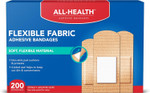All Health Adhesive Fabric Bandages, 200 Count Assorted Sizes | Soft, Flexible Material | Protection For First Aid And Wound Care