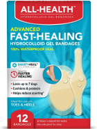 All Health Advanced Fast Healing Hydrocolloid Gel Bandages, Assorted Sizes, 12 Ct | 2X Faster Healing For First Aid Blisters Or Wound Care