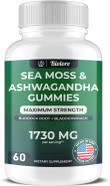 Sea Moss Gummies With Ashwagandha 1730 Mg, High Potency, Irish Sea Moss, Burdock Root, Bladderwrack Extract, Digestive & Immune Support - Vegan, Non-Gmo, Gluten-Free (60 Count)
