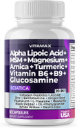 Sciatic Nerve Health Support - Sciatic Nerve Supplement Capsules With Folic Acid, Pea, Glucosamine, Msm, Vitamin B Complex, Alpha Lipoic Acid 300Mg  60Ct  Made In Usa