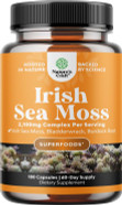 Organic Irish Sea Moss Capsules - Organic Sea Moss Pills With 2100Mg Serving Superfood Complex With Bladderwrack Burdock Root And Bioperine For Immune Skin & Thyroid Support - Vegan Non-Gmo (2 Month)