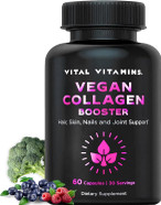 Vital Vitamins Vegan Collagen Booster - Plant Collagen Supplements - Supports Hair, Skin, Nails & Joints - With Hyaluronic Acid - 60 Capsules