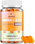 Omega 3 6 7 9 Gummies For Women - Omega 3 Supplement With Sea Buckthorn Oil, Flaxseed Oil, Evening Primrose Oil, Vitamins E, A & Probiotics - Skin, Eye & Dryness, Chamomile Flavor - 60 Gummies