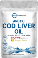 Cod Liver Oil 2,000Mg Per Serving, 360 Softgels | Lemon Flavored Burpless Wild Caught Arctic Deep Sea Fish | High In Omega 3, Epa, Dha, Vitamins A, & D3 | Heart, Brain, & Immune Supplement Cod Liver Oil 2,000Mg Per Serving, 360 Softgels | Lemon Flavored Burpless Wild Caught Arctic Deep Sea Fish | High In Omega 3, Epa, Dha, Vitamins A, & D3 | Heart, Brain, & Immune Supplement