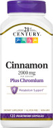 21St Century 2000 Mg Cinnamon Plus Chromium Vegetarian Capsules (120 Count), Cinnamon Supplements Supports Sugar & Carbohydrate Metabolism, Gluten-Free, Non-Gmo, No Added Yeast Or Artificial Flavors 21St Century 2000 Mg Cinnamon Plus Chromium Vegetarian Capsules (120 Count), Cinnamon Supplements Supports Sugar & Carbohydrate Metabolism, Gluten-Free, Non-Gmo, No Added Yeast Or Artificial Flavors