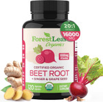 Forestleaf Organic Beet Root Capsules - With Ginger & Grape Seed 16000Mg Strength 20:1 Extract, Supports Nitric Oxide Production, Beets Supplements With Organic Non-Gmo Beetroot Powder 120 Veggie Caps