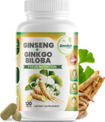 Ginko Biloba & Panax Ginseng Supplement - Red Ginseng Brain Supplement For Memory And Focus - Ginkgo Biloba Supplements For Good Vision, Immune System And Improved Blood Flow - 120 Tablets