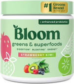 Bloom Nutrition Greens And Superfoods Powder For Digestive Health, Greens Powder, Digestive Enzymes, Probiotics, Spirulina, Chlorella For Bloating & Gut Support, Green Juice, 30 Svg, Strawberry Kiwi