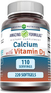 Amazing Formulas Calcium With Vitamin D3 220 Softgels Supplement | Non-Gmo | Gluten Free Amazing Formulas Calcium With Vitamin D3 220 Softgels Supplement | Non-Gmo | Gluten Free