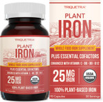 Organic Iron Supplement | Whole Food Iron & Cofactors, 25 Mg Elemental Iron | Enhanced Absorption Plus Blood Builder Vitamins - Gentle Form - Support Healthy Iron Level & Blood Health - 90 Capsules