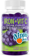 Dippin' Dots - Iron With Vitamin C & B12 Gummies (120 Count) Vital For Red Blood Cell Formation | Gum Drop Grape Real Pectin Fruit Chew Supplements | Vegan, Non-Gmo, Gluten Free & Gelatin Free