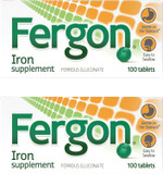 Fergon High Potency Iron Supplement Tablets, 100 Count, Pack Of 2