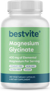 Bestvite Magnesium Glycinate - 400Mg Of Magnesium Per Serving (240 Vegetarian Capsules) - No Stearates - No Silicon Dioxide - Vegan - Non Gmo - Gluten Free