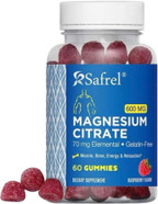 Safrel Magnesium Citrate Gummies - 60 Vegan Gummies, 600Mg Per Serving - Promotes Relaxation, Muscle, Bone, & Energy Support - Adults & Seniors- Raspberry Flavor (Pack Of 1)