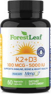 Forestleaf Vitamin D3 + K2 (Mk7) Supplement - Menaq7 - Calcium And Vitamin D3 5000 Iu Max Absorption - Teeth And Bone Strength, Heart Health, Immune System Support - 60 Veggie Capsules Forestleaf Vitamin D3 + K2 (Mk7) Supplement - Menaq7 - Calcium And Vitamin D3 5000 Iu Max Absorption - Teeth And Bone Strength, Heart Health, Immune System Support - 60 Veggie Capsules
