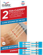 Clozex Emergency Laceration Closures - Repair Wounds Without Stitches. Fda Cleared Fsa Hsa Eligible Skin Closure Device For 2 Individual Wounds Or Combine For Total Length Of 2 Inches Clozex Emergency Laceration Closures - Repair Wounds Without Stitches. Fda Cleared Fsa Hsa Eligible Skin Closure Device For 2 Individual Wounds Or Combine For Total Length Of 2 Inches